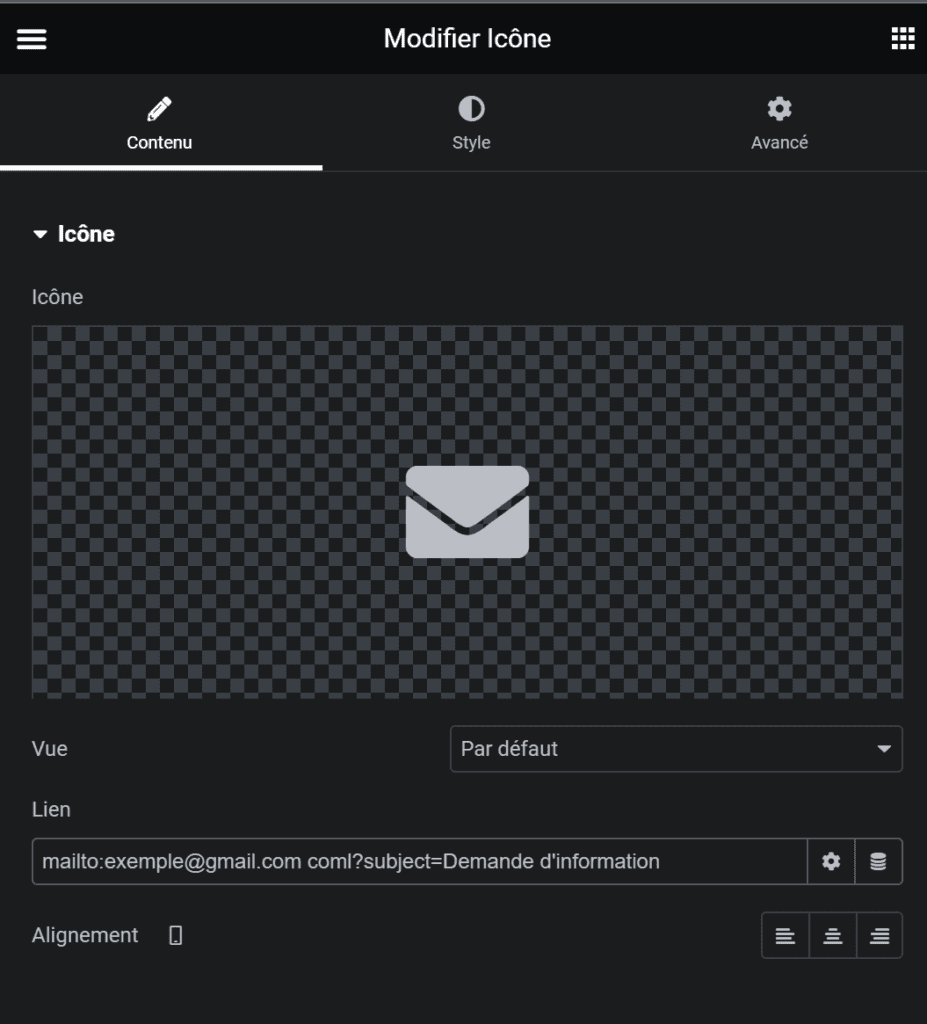 link pour icone email