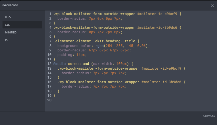 css hero export css